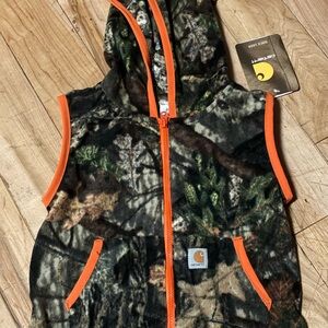 Carhartt Woodland Camo Vest with Bright Orange Accents